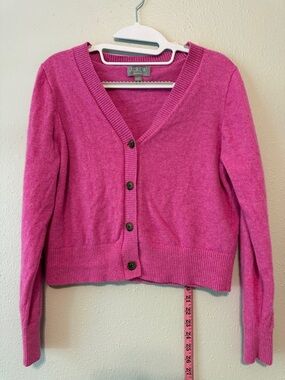 J. Crew Hot Pink Cashmere V-Neck Button Cardigan